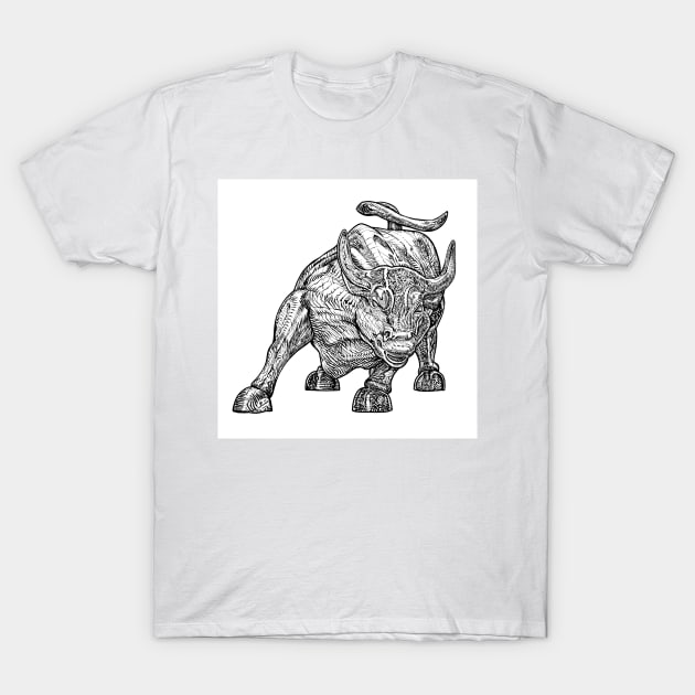 WALL STREET BULL ink portrait T-Shirt by lautir